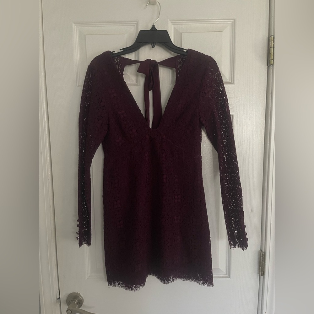 Free People Honey Honey Lace Long Sleeve Mini Dress in Potent Purple - Picture 3 of 5